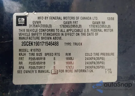 2007 Chevrolet Silverado 1500 Ltz z USA, uszkodzony, nr VIN 2GCEK190171546488